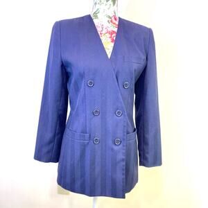 Blue double Breasted Oversized Women Blazer Jacket Navy Blue 6p